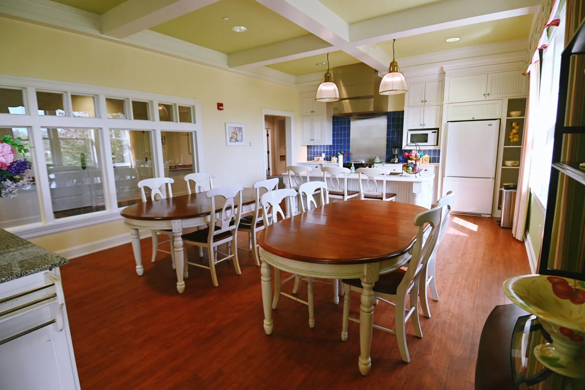 common kitchen area within dinning tables